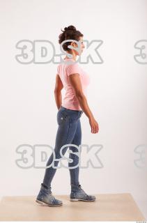 Walking pose blue jeans pink t shirt of Oxana …